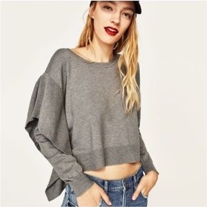 Zara Knit Cropped Top Long Sleeve Shirt Scoop Neck